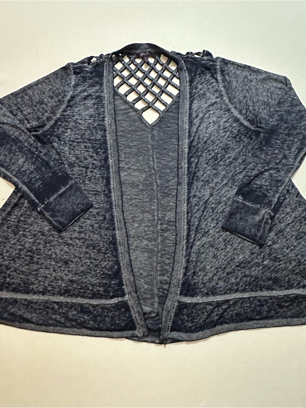 Olivia Sky Charcoal Gray Open-Front Cardigan with Lattice Back